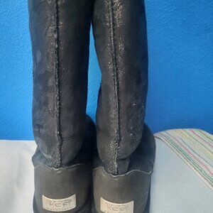 Ladies Black Paisley Silver Ugg Boots Tall Sz 8
